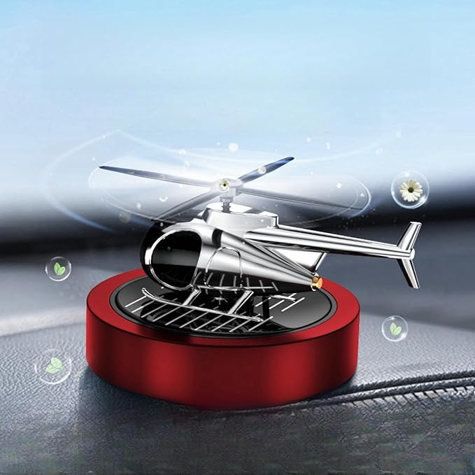 Car Diffuser Quiet & Stylish Helicopter Solar Dashboard Decor Auto-Rotating Air Purifier for Men & Military Enthusiasts Enhance Driving Experience (Red)