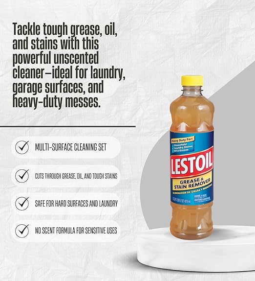 2x Lestoil No Scent Grease and Stain Remover 28 oz Liquid Bundle with Microfiber Cloth – Heavy Duty Oil and Laundry Treatment for Clothes and Surfaces – Gift Set (3 Items)
