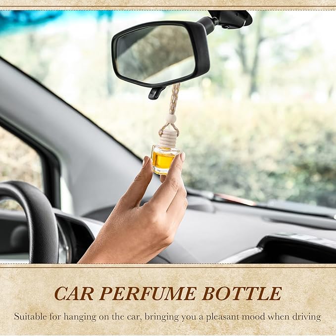 BBTO 200 Pcs Hanging Car Diffuser Bottles Bulk, Empty Clear Glass Air Freshener Bottles with Wooden Cap for Perfume Essential Oils Fragrance Aromatherapy Ornament(Cube)