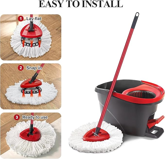 Spin Mop Replacement Head Mop Refill Compatible with Vileda Ocedar 1 Tank System Triangle Swivel Mops Microfiber Swivel Mop Refill,Deep Clean,Machine Washable and Easy to Replace (Red-1Pc)
