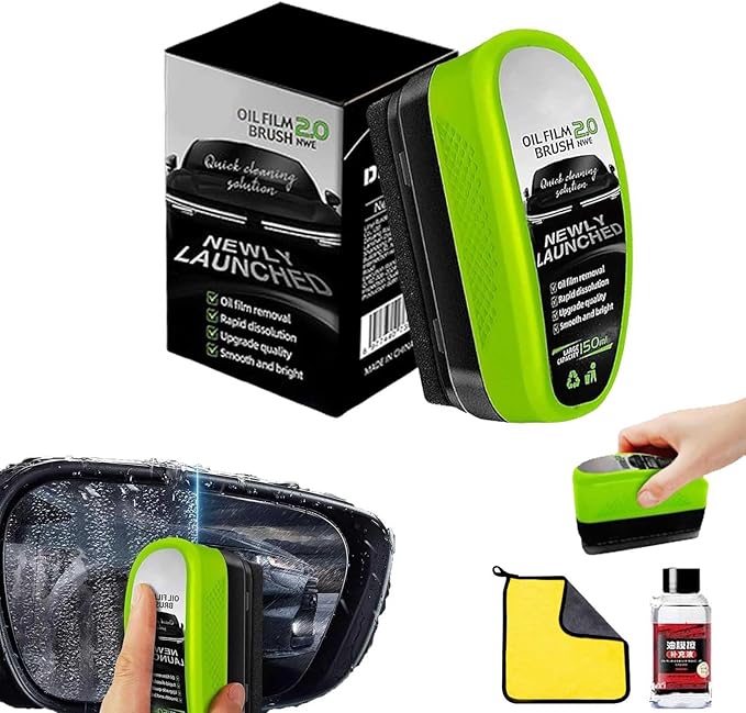 Automotive Oil Film Cleaning Brush, Windshield Cleaner - No Scrubbing Required, 120ml Car Windshield Cleaner, Removes Oil Film & Grime in Seconds, Crystal-Clear View in Any Weather (1, Pcs)
