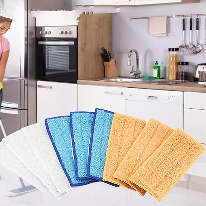 Microfiber Spray Water Mop Pads Washable Reusable Replacement Mop Heads for Flat Spray Mops Odor Eliminating Dust Trapping Set of 9 White Orange Blue