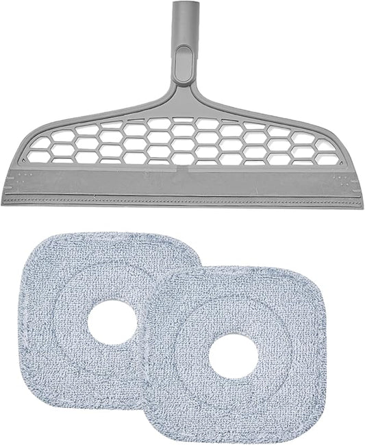 True & Tidy Silicone Sweeper Mop Head + 2pc Machine Washable Microfiber Pad for SPIN-800 TrueClean Mop and Bucket System Square Spin Accessories Set