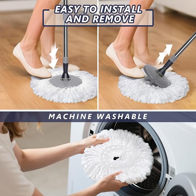 Masthome EasyWring Microfiber Spin Mop with 3 Mop Pads & Sponge Mop with 3 Absorbent PVA Mop Refills for Floor Cleaning