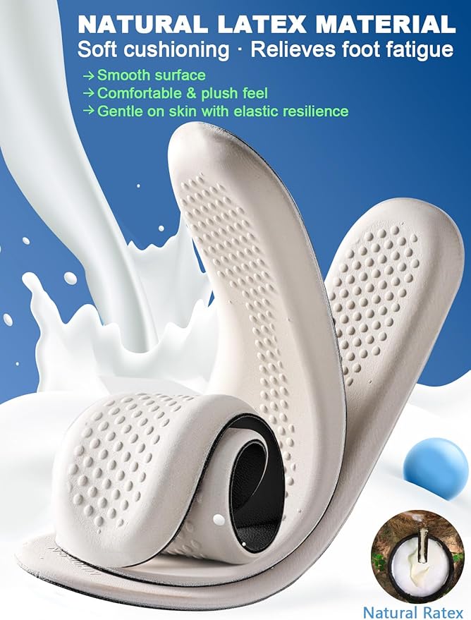 Leather Sockless Shoe Insoles for Men, Thin Dress Work Boots Inserts - Shock Absorption, Anti Sweat & Anti-Odor, for Athletic Shoes, Leather Shoes & Business Shoes (Men 8-8.5 / Women 8-9.5)