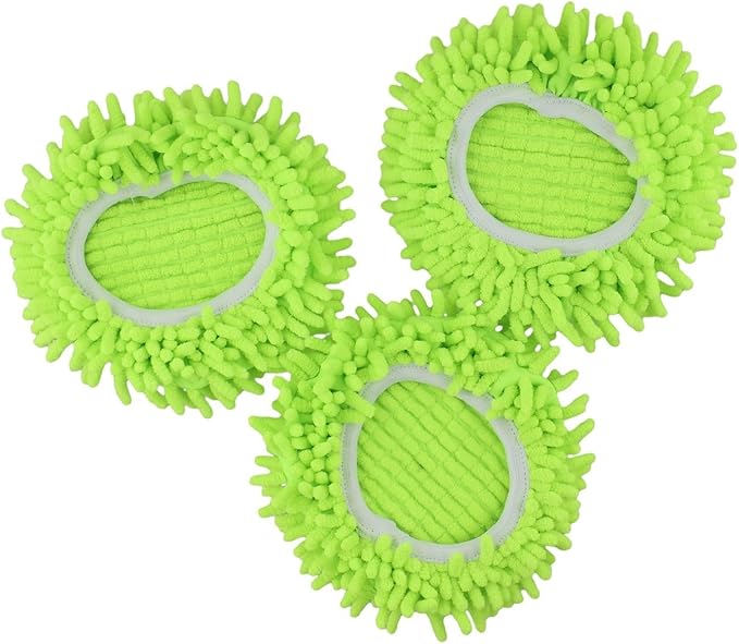 3-Pack Green Spin Mop Head Refills for RinseClean 2-Tank System, Chenille Microfiber Replacement Heads for Tile, Wood, Laminate, Car, and Glass Cleaning, Machine Washable