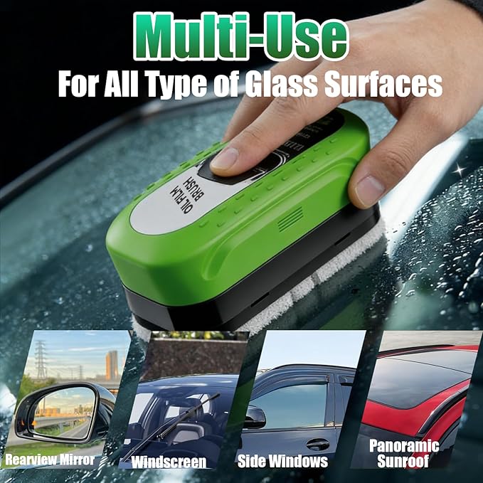Oil-Free Car Glass Brushes, 2026 Upgrade Clear Vision Glass Cleaner,120ml Automotive Oil Film Cleaning Brush for Car Windows,Handheld Glass Oil-film Remover with Towel,2 Se