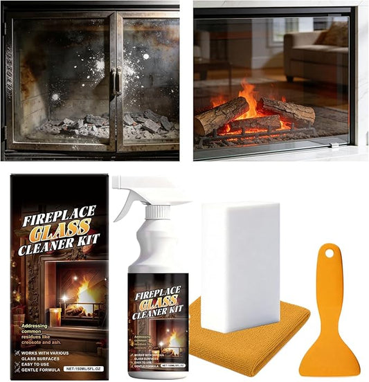 Fireplace Glass Cleaner - Heavy-Duty Cleaning Agent, 150ml Fireplace Glass Hearth Cleaner, Effective Soot and Creosote Removal, Steel Grates Screen Brick Tile Marble Stone, Kitchen Outdoor Use