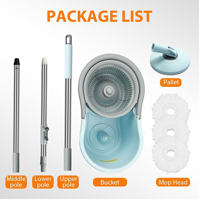 Mop Buckets for Floor Cleaning 360° Spin Wringer Separate Dirty Water with Replaceable Microfiber Mop Head Wet and Dry Suitable for Office and Home Use,Blue