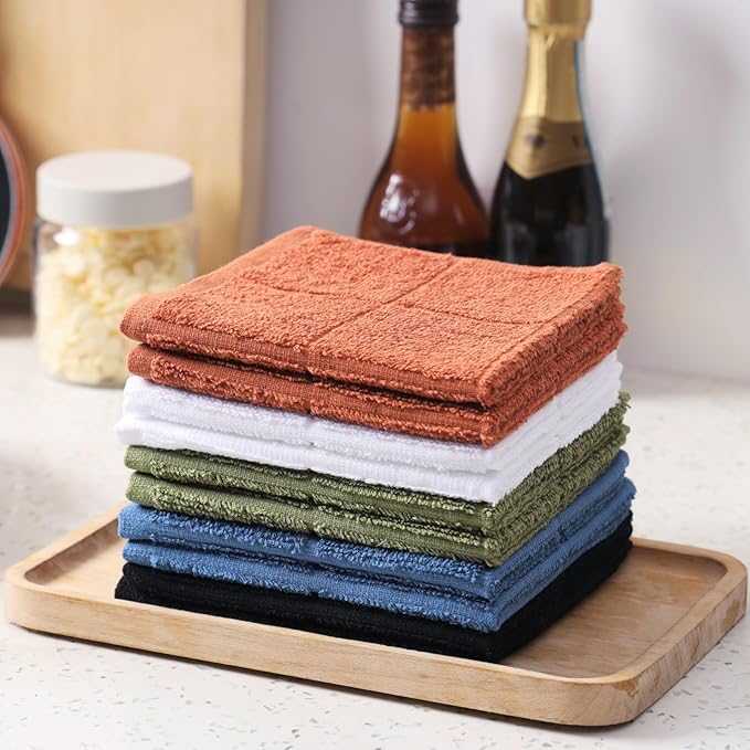 Glynniss Dishcloths Kitchen Highly Absorbent Dish Rags 100% Cotton Dish Cloths for Washing Dishes, Cleaning (Black White, 11x11)