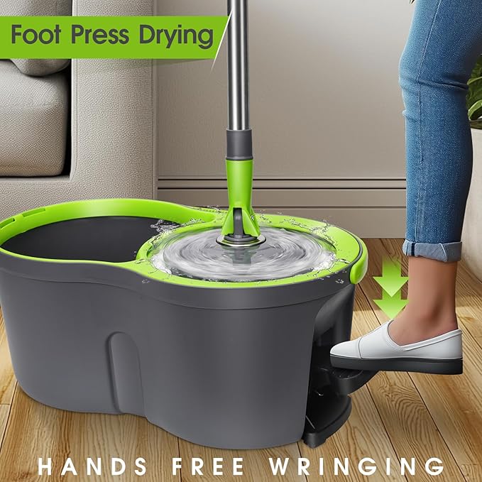 Masthome Microfiber Mops for Floor Cleaning with Washable Pads 4pcs,&Spin Mop Bucket System with 3 Mop Pads - Home & Office Suitable
