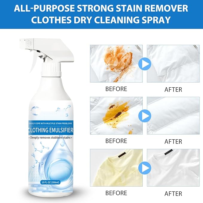 Clothing Emulsifier, Non Ionic Laundry Pre Treatment Spray, Style Stain Remover for Clothes, Grease Oil Food Spots Cleaner, Laundry Sanitizer Liquid Fabric Care for Cotton Linen 300ml (2PCS)