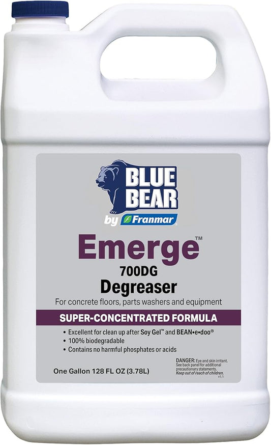 BLUE BEAR 700DG: Emerge Degreaser – Low-Odor, Biodegradable Cleaner Removes Oil, Grease, Dirt & Grime from Concrete, Tile, Wood, Stone & Tools – Safe for Heavy-Duty & Everyday Cleaning – 1 Gal