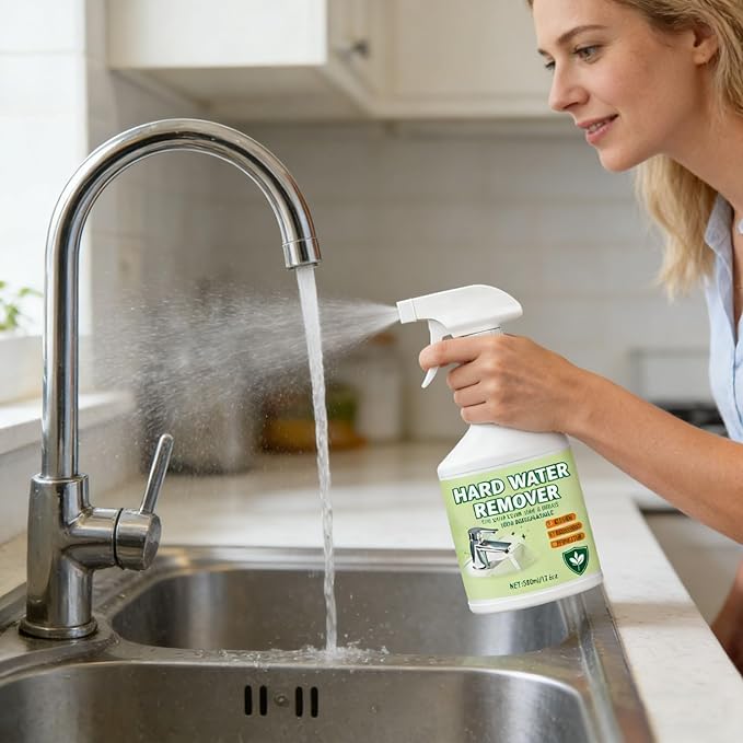Hard Water Stain Remover, Shower Glass Cleaner Soap Scum Remover, Limescale Buildup Remover All-Purpose Bathroom Cleaner, for Glass, Shower Doors, Tiles, Toilet, Tub, Sink & Water Pipes (1PC)