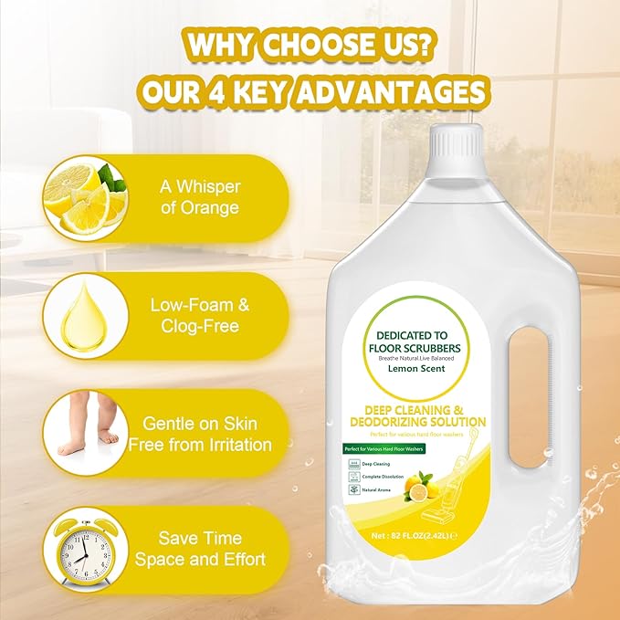 82 FL OZ/2.42 L Lemon Scent Floor Cleaning Solution Compatible with Tineco iFLOOR 2/3/5 & FLOOR ONE S3/S5/S6/S7 PRO, Floor Cleaner for All Cordless Wet/Dry Vacuum & Robot Vacuums Mop