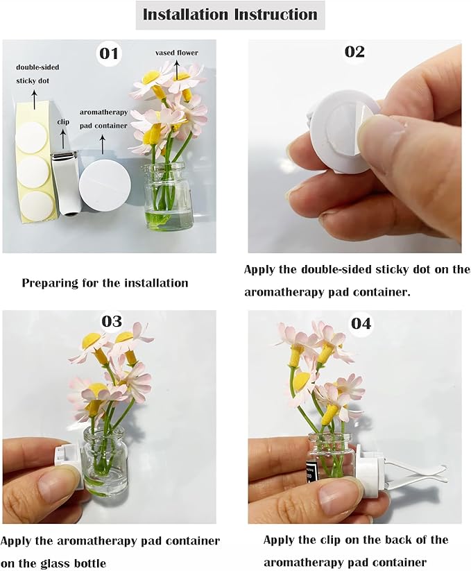 Set of 4 Cute Flower Bouquet in Glass Vase Car Air Freshener Vent Clips, Mini Artificial Flowers for Car Air Vent Decoration, Auto Interior Dash Ornament Accessories