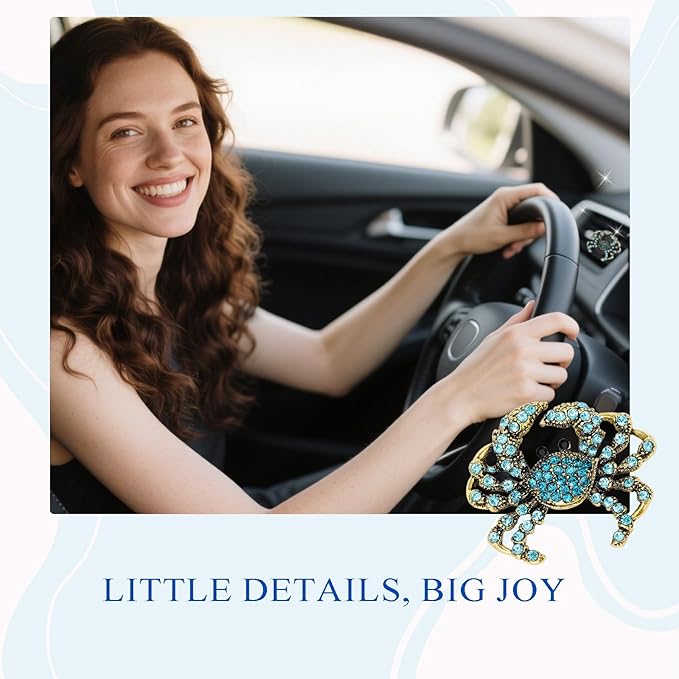 Beach Car Decor,Bling Crab Car Air Freshener Vent Clips,2pcs Coastal Blue Sea Crab Ocean Themed Decoration Accessories for Women,Refillable Diffuser