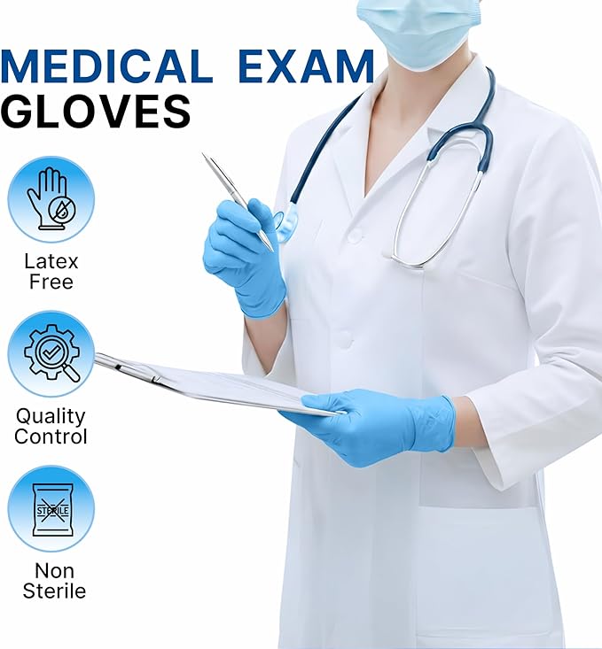 Schneider Nitrile Exam Gloves, 5 Mil, Blue, Latex-Free & Powder-Free Disposable Gloves, Textured Grip, for Medical Exam