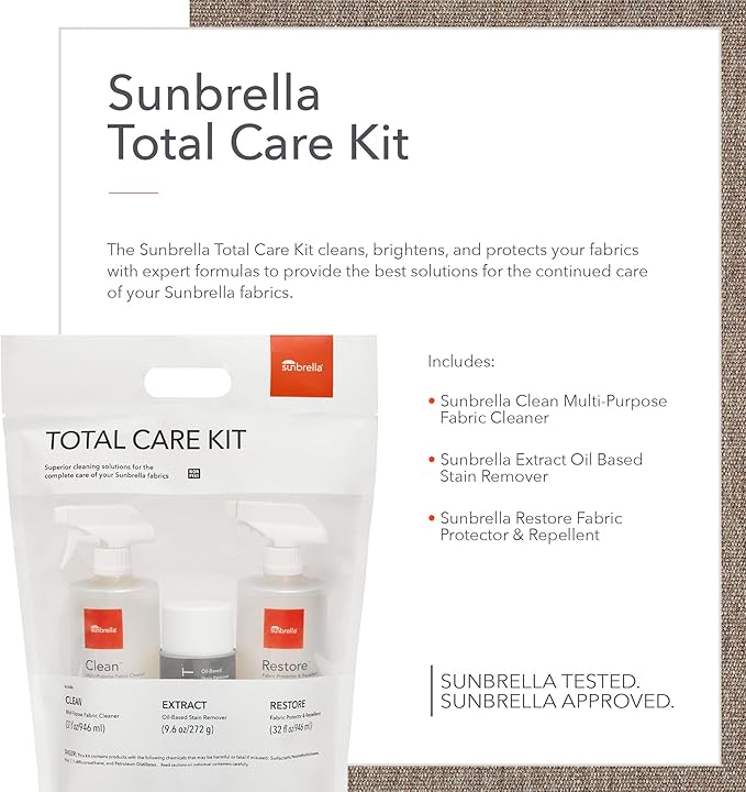 Sunbrella Total Care Kit | Clean, Protect & Restore Fabric & Upholstery | Fabric Cleaner, Stain Remover, and Protector Bundle | 32 fl oz / 9.6 fl oz