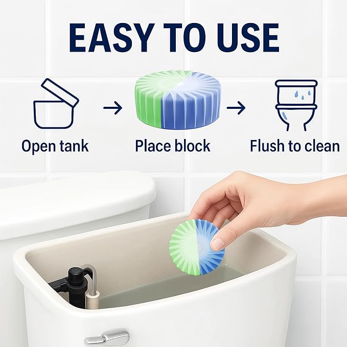 Automatic Toilet Bowl Cleaner Tablets, 10 Pack Long-Lasting Toilet Tank Cleaner for Bathroom, Blue Water Freshener, Prevents Stains & Odor, Safe for All Toilets - 10 Pack (Green+Blue)