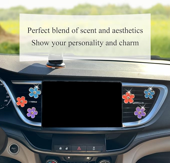 6pcs Flower Car Air Freshener Vent Clips,Purple Orange Blue Daisy Flowers Air Vent Clip Car Accessories for Women 3.3cm/3cm Flower Girly Vehicle Decor,Refillable Diffuser