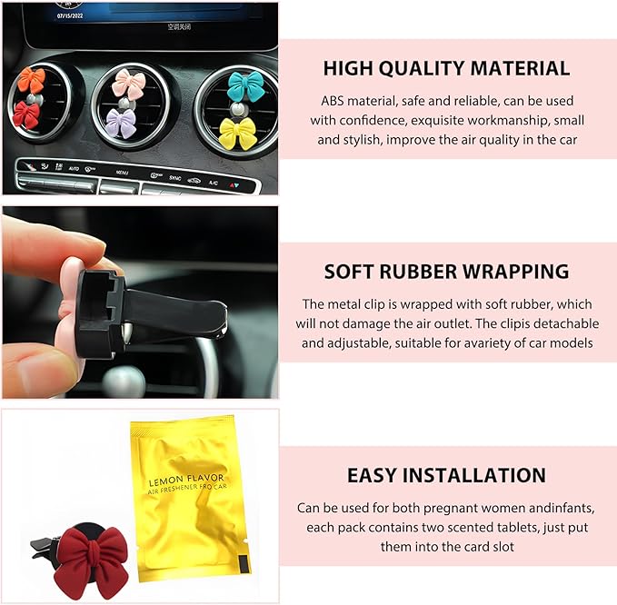 6 PCS Bow Car Air Freshener, Cute Bow Automotive Scent Air Fresheners Vent Clips, Coquette Vehicle Outlet Perfume Diffusers Interior Aesthetic Decorations for Women Girls (Multi-Color)