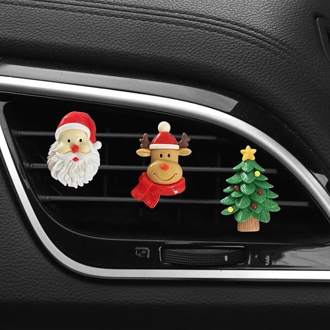 Set of 5 Christmas Car Air Freshener Vent Clips, Cute Santa Elk Snowman Xmas Tree Air Conditioning Outlet Clip Charms, Fun Car Interior Decoration Accessories