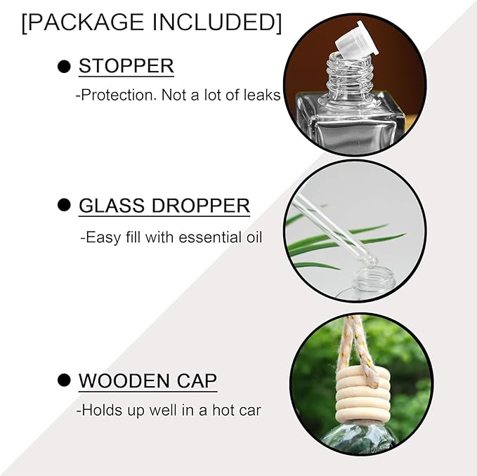 7 Pcs 8ml Hanging Car Air Freshener Diffuser,Empty Black Gradient Glass Essential Diffuser Oil Aromatherapy Fragrance Perfume Pendant Glass Vials with Wooden Caps (Diamond, 8ml)