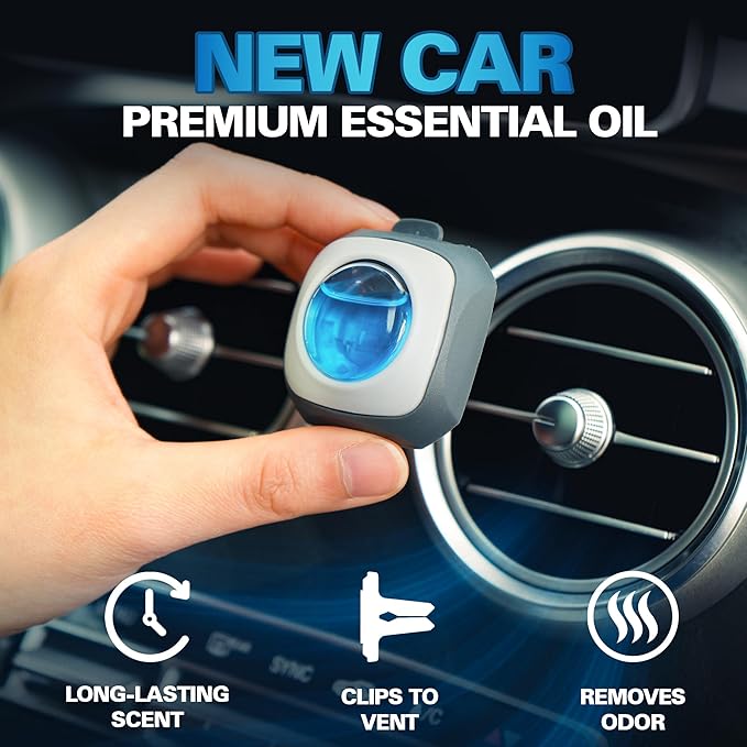 Air Jungles New Car Scent Car Air Freshener Vent Clip, 6 Count Long Lasting Up to 180 days, Natural Essential Oil Car Fragrance for Women and Men, Odor Eliminator - 4ml Each