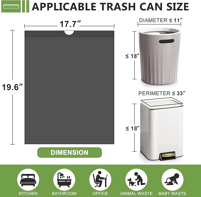 132 Count-Small Trash Bags, 4 Gallon Trash Bag Drawstring,Bathroom Garbage Bags，Tear-Free Garbage Bags ，Plastic Wastebasket Liners for Toilet Home Office and Bedroom(Black)