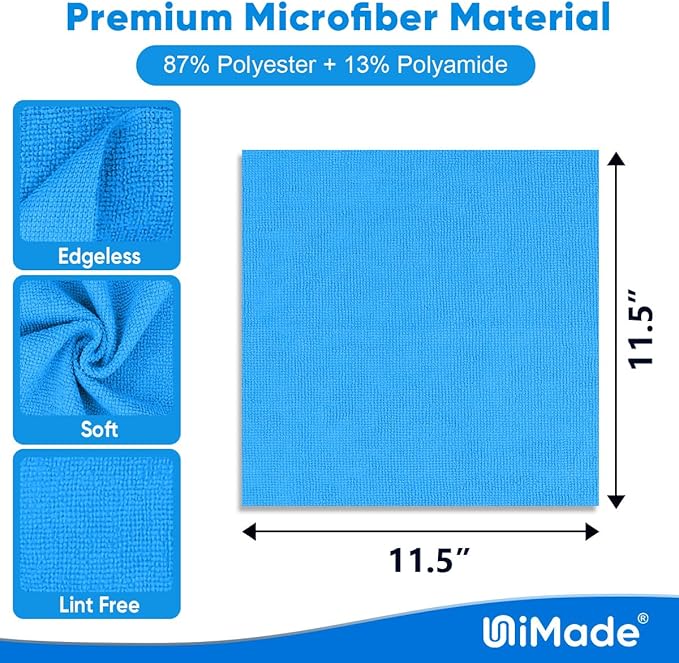 Shop Towels Rags, 50 Pack Reusable Shop Rags Bulk Microfiber Cleaning Cloth Lint Free Cleaning Towels for Car Kitchen Automotive Bar Mechanic Restaurant Garage, 11.5"x 11.5", Blue