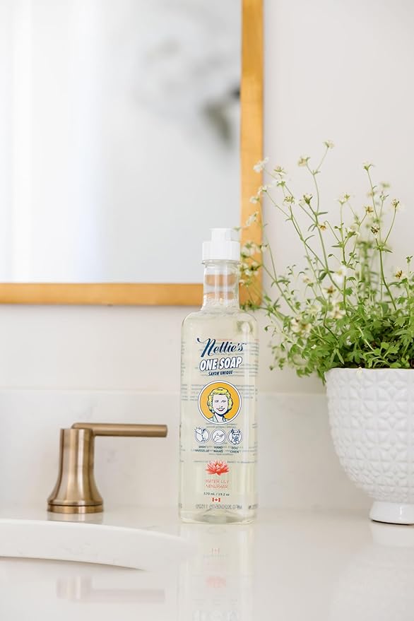 Nellie's One Soap – Water Lily Scent – Gentle Multi-Purpose Cleaner for Dishes, Surfaces & Hands – Plant-Based, Soft on Skin – Made in Canada