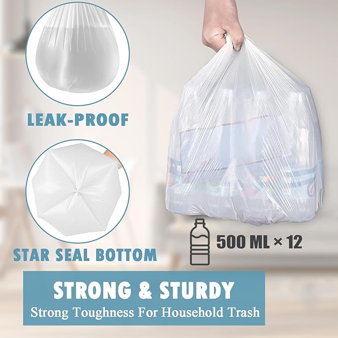 8 Gallon Trash Bags - 50 Count 8 Gal Medium Trash Bags, Unscented White 8 Gallon Garbage Bags