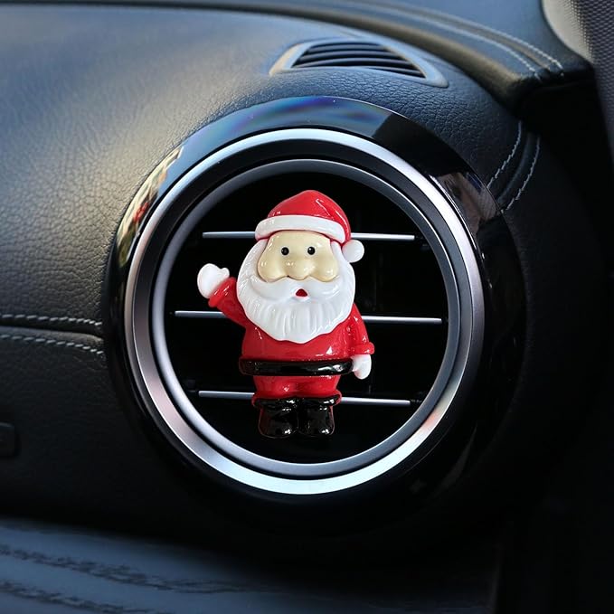 Set of 5 Christmas Car Air Freshener Vent Clips, Cute Santa Elk Snowman Xmas Tree Air Conditioning Outlet Clip Charms, Fun Car Interior Decoration Accessories