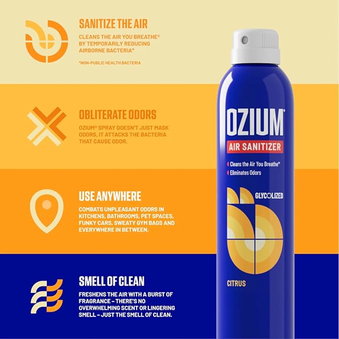 Ozium 0.8 oz. Air Sanitizer & Odor Eliminator for Homes, Cars, Offices and More, Citrus Scent, Pack of 4