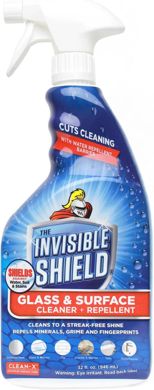 Unelko 57551 Invisible Shield Dual Action Glass and Surface Cleaner, for Windows, Showers, Tiles, Resists Soil and Grime, 32 oz, Beige