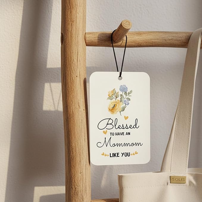 Mommom Grandma Gifts Car Air Freshener Hanging 3 Pack, Blessed to Have An Mommom Car Accessories Gifts for Grandma Christmas Women,Rustic Floral Scent Card Lavender for Closet Bathroom Decor