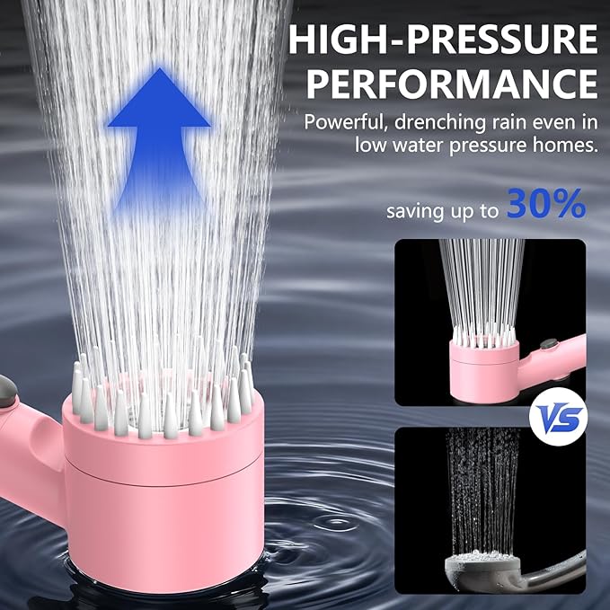 Filtered Shower Head with Handheld, High Pressure Water Flow and Multiple Spray Modes Shower Head with Filter, Power Wash for Hard Water, Showerhead with ON/OFF Switch for Pets Bath (Pink)