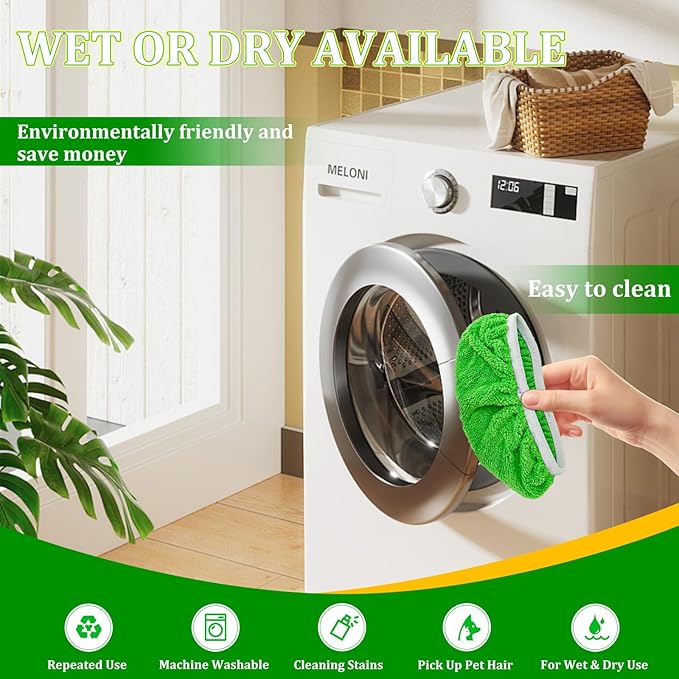 Spin Mop Replacement Set, Compatible with O-Ceda EasyWring 1-Tank Spin Mops 2 Microfiber Mop Head Refills, Adjustable 30–58 in Stainless Steel Handle, Scrubber Brush Head and Spin Base (M, Square)