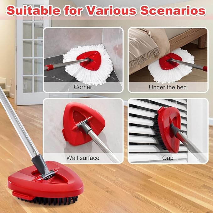 Mop Heads for O Cedar EasyWring 1 Tank System Mop Heads Replacements, Full Set with 1 Base + 1 OCedar Scrubber Mop Head + 3 Spin Mop Replacement Heads, All-in-One Cleaning Kit for Home& Kitchen