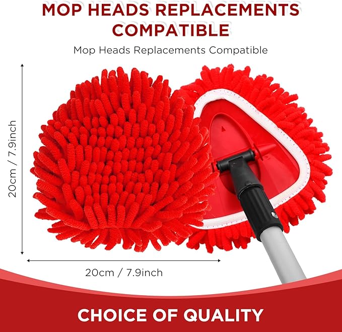 Baderke 3 Pack Chenille Mop Heads Replacements Compatible with 1 Tank System Chenille Duster Replacement Heads Microfiber Spin Mop Refill Pads Reusable Dust Refills for Floor Cleaning (Red)
