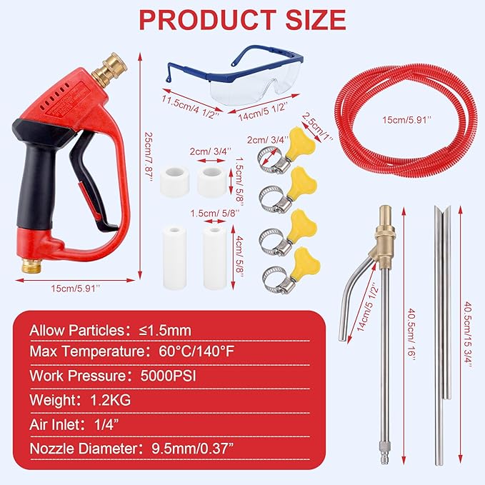 Pressure Washer Sand Gun Blaster Kit with Gun, 5000 PSI Sand Gun Blaster for Pressure Washer with 4 PCS Replacement Nozzle & 1/4'' Quick Disconnect Wet Abrasive Sand Gun Blaster Attachment