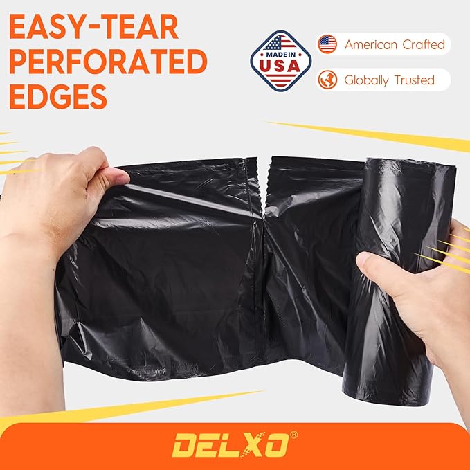 Delxo 55-60 Gallon Trash Bags, 100 Count – 0.9 Mil Medium Duty Garbage Bags, Durable & Puncture-Resistant Plastic Bolsas para basura, Perforated Design– Made in USA for Kitchen, Yard, Office (Black)