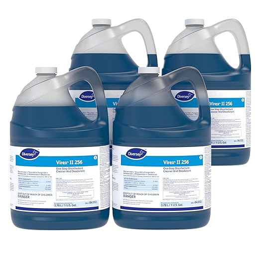 VIREX Diversey II 256 04332. Liquid Disinfectant Cleaner and Deodorant, Hospital Grade Floor Cleaner with Mint Scent, Concentrate, 1-Gallon (Pack of 4)