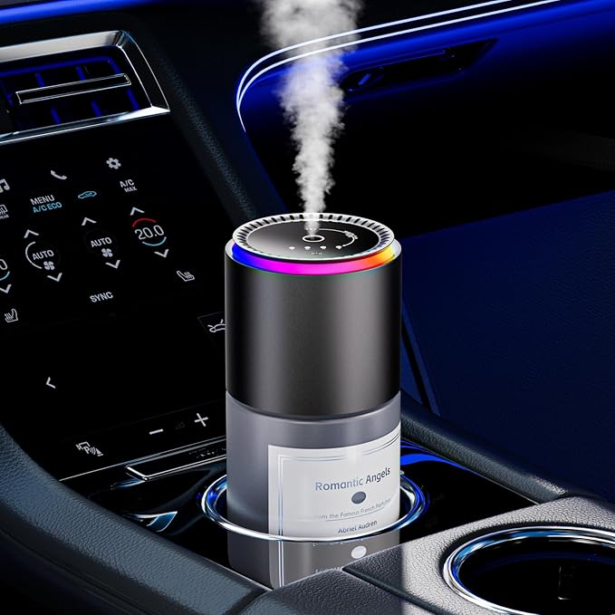 Car Air Freshener,Smart Car Air Freshener,car Diffuser with 150 ML (5oz) Capacity Multi-fragrance,RGB Music Syncing Light, Auto On/Off (Angels)