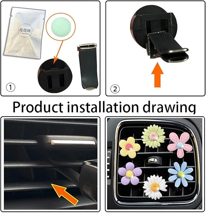 7 Pcs Cute Daisy Air Vent Clips, Flower Car Air Fresheners Vent Clips Cars Diffuser Vent Clip Charm Cars Decoration for Women Cute Interior Decor Flower Car Accessories + Sunflower Mask Hook