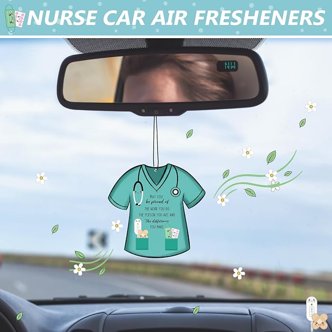 12 Pcs Nurse Appreciation Gift Bulk Funny Air Freshener Car Scented Thank You Hanging Decor Gifts for Doctors Practitioner Medical Assistant Medical Staff