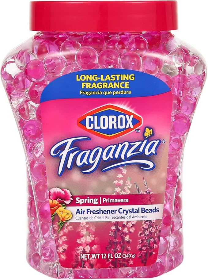 Clorox Fraganzia Crystal Beads Air Freshener, Long Lasting Room Deodorizer and Odor Eliminator Gel Beads to Freshen Home, Car, or Office, Spring Scent, 12 Fl Oz - 12 Pack