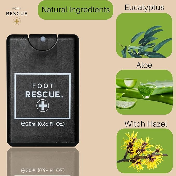 Soothing Foot Spray - Credit Card-Sized Freshening Mist, Cooling Relief Spray, Deodorizer with Menthol, Eucalyptus & Aloe, Suitable for Athletes, Dancers, and Travelers, 0.68 oz, Black