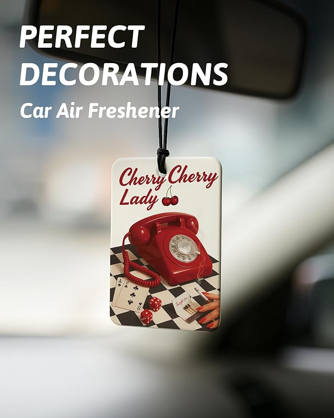 Trendy Retro Leopard Print Car Air Freshener 6 Pcs, Fashion Coquette Bow Cheetah Lucky 8 Ball Hanging Air Freshener for Cars Closet Drawer Books, Girly Car Accessories Mirror Decor for Women